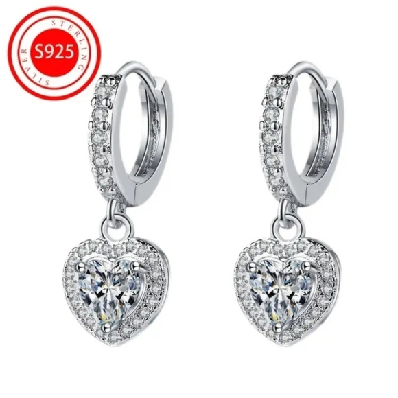 Sterling Silver Heart Hoop Earrings - Picture 1 of 4